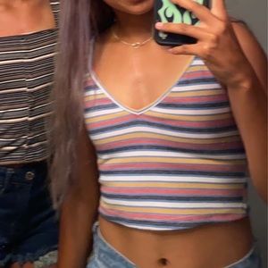 v neck striped cropped tank top